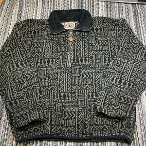 County Clothing Black and White Aztec Print Fleece Half 1/2 Zip Coat Jacket M
